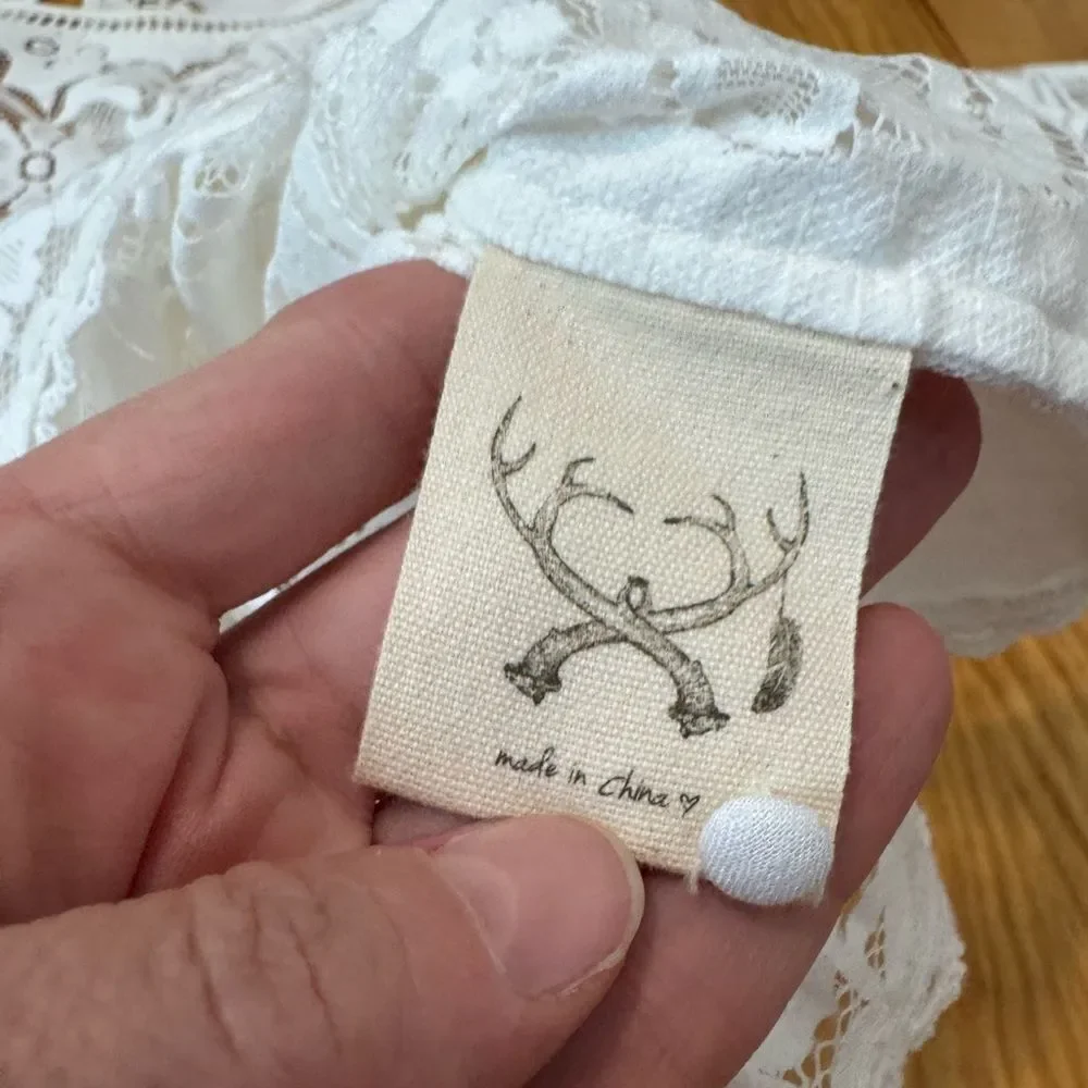 SPELL Clover Lace Blouse Semi Sheer Lattice Trim Crochet Women’s SIZE SMALL - Picture 9 of 12